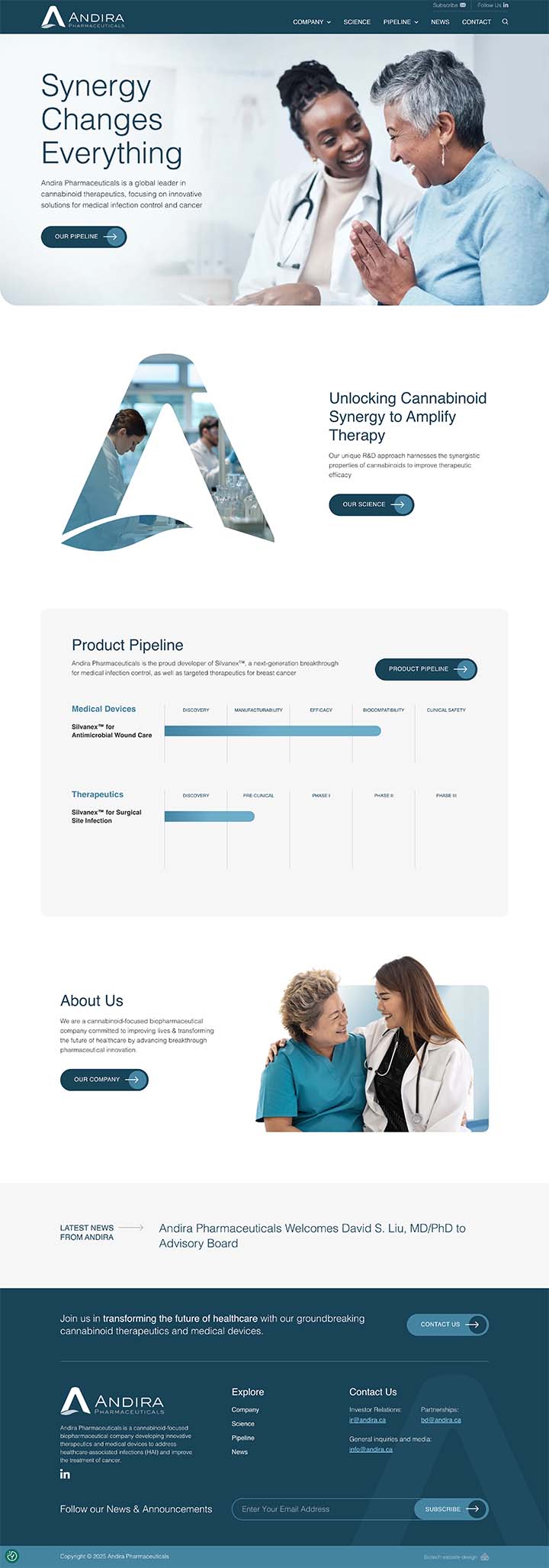 website redesign for andira biotech example